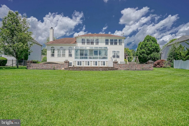 8 Cove Ct, Hainesport, NJ 08036 - rear view of property with a sunroom and a chimney