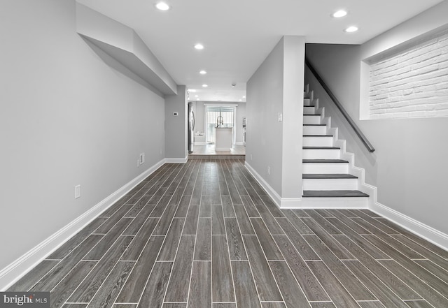 816 Carroll St, Baltimore, MD 21230 - entryway featuring stairway, wood finished floors, and recessed lighting