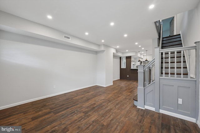 1408 N Redfield St, Philadelphia, PA 19151 - empty room featuring stairs, dark wood-style floors, and recessed lighting