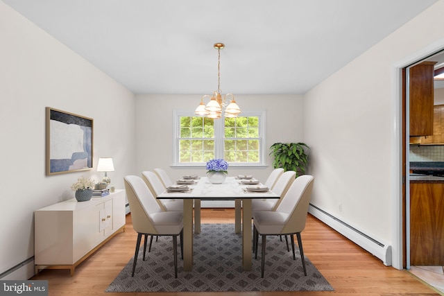 10833 Hunting Ln, Columbia, MD 21044 - dining area with baseboard heating, a chandelier, and light wood-style flooring