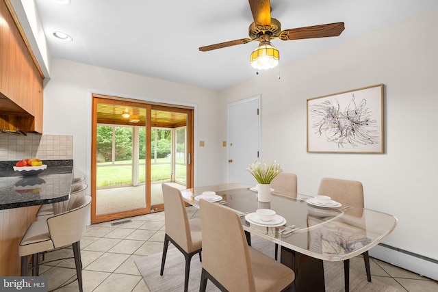 10833 Hunting Ln, Columbia, MD 21044 - dining area featuring baseboard heating, light tile patterned floors, and ceiling fan