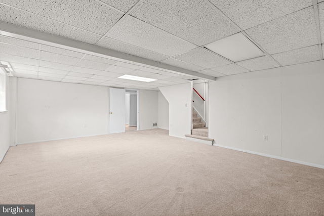 10833 Hunting Ln, Columbia, MD 21044 - finished below grade area with a drop ceiling, carpet, and stairs