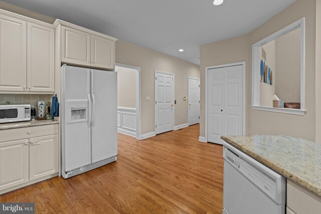 14 Leapson Ln, Doylestown, PA 18901 - kitchen with white appliances, recessed lighting, white cabinets, and light wood-type flooring