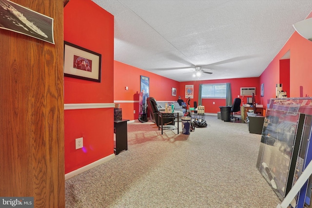 400 Glendale Rd Unit E 13, Havertown, PA 19083 - home office featuring a ceiling fan, carpet, a textured ceiling, and a wall unit AC