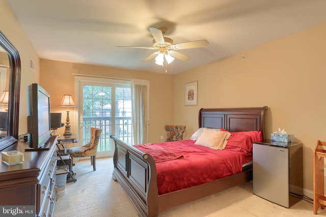 162 High Pointe Dr, Hummelstown, PA 17036 - bedroom with access to exterior, light carpet, and ceiling fan