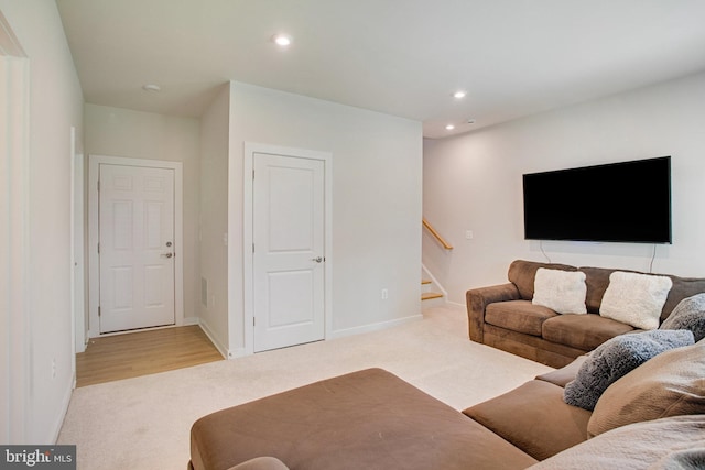 18351 Moss Garden Rd, Dumfries, VA 22026 - living area featuring carpet, stairs, and recessed lighting