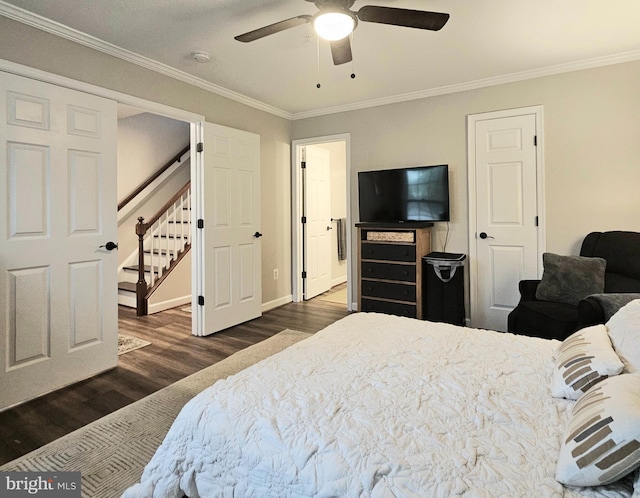 3835 Sugarloaf Pkwy, Frederick, MD 21704 - bedroom with wood finished floors, crown molding, and a ceiling fan