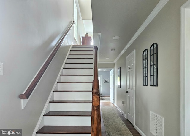 3835 Sugarloaf Pkwy, Frederick, MD 21704 - stairs featuring wood finished floors and crown molding