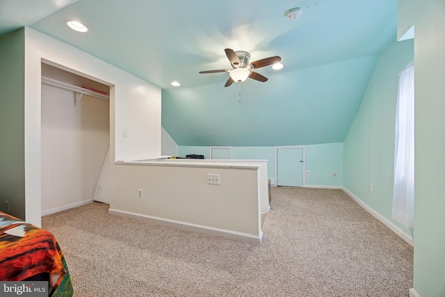 909 Walnut St, Lansdale, PA 19446 - unfurnished bedroom featuring carpet flooring, recessed lighting, lofted ceiling, and ceiling fan