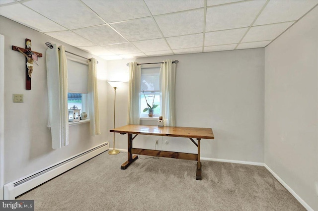 325 Summit Ave, Reading, PA 19607 - unfurnished office featuring a baseboard heating unit, carpet floors, and a drop ceiling