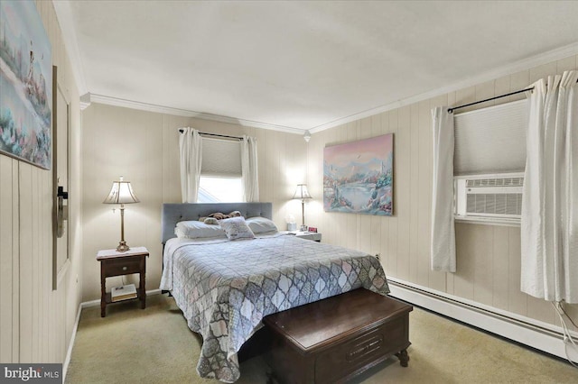 325 Summit Ave, Reading, PA 19607 - bedroom with a baseboard heating unit, crown molding, carpet floors, and cooling unit