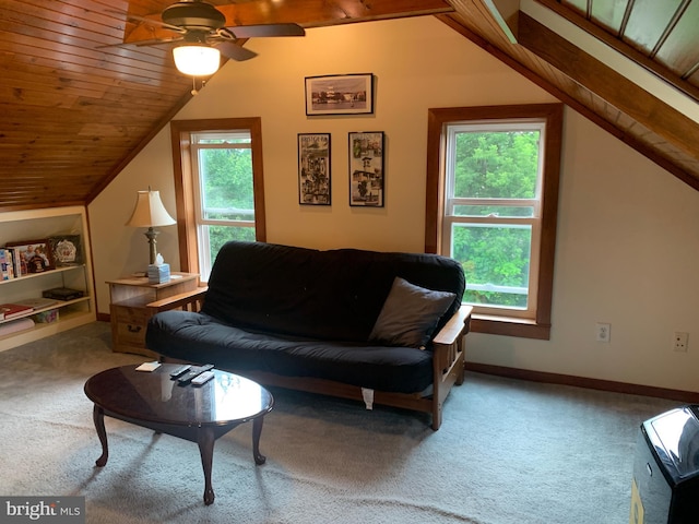 554 Locust St, Bristol, PA 19007 - carpeted living room featuring vaulted ceiling, ceiling fan, and wooden ceiling