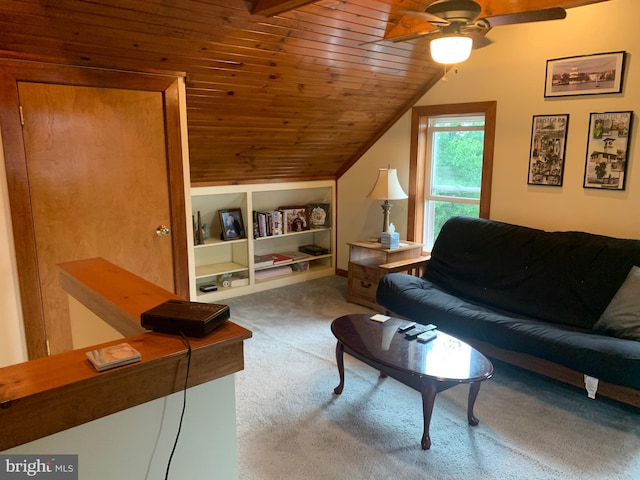 554 Locust St, Bristol, PA 19007 - carpeted living room with lofted ceiling, built in features, a ceiling fan, and wooden ceiling