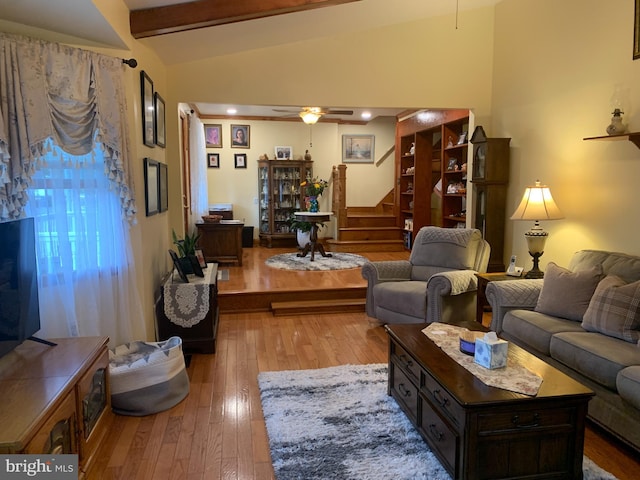 554 Locust St, Bristol, PA 19007 - living area with stairs, hardwood / wood-style flooring, and ceiling fan