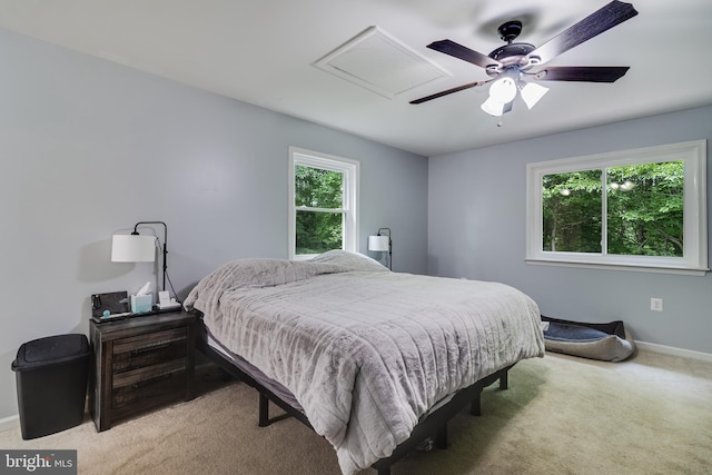 10560 S Faulkner Rd, Faulkner, MD 20632 - bedroom featuring light carpet, ceiling fan, and attic access