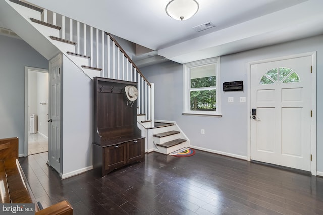 10560 S Faulkner Rd, Faulkner, MD 20632 - entryway with stairs and dark wood-style floors