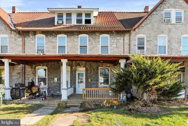 18 Belview Ave, Hagerstown, MD 21742 - townhome / multi-family property with a chimney, covered porch, and stone siding