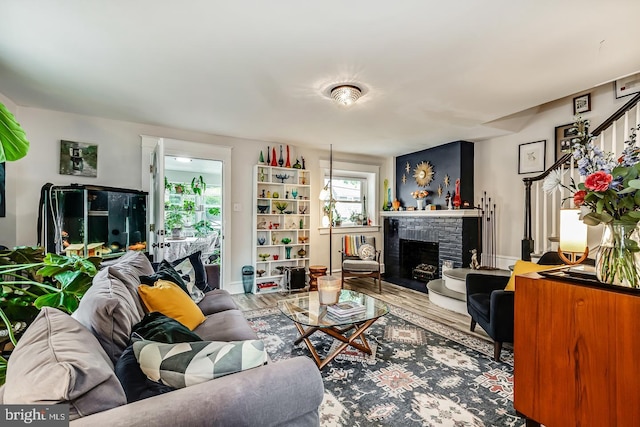 15 Willowbrook Ave, Lansdowne, PA 19050 - living room with a fireplace and wood finished floors