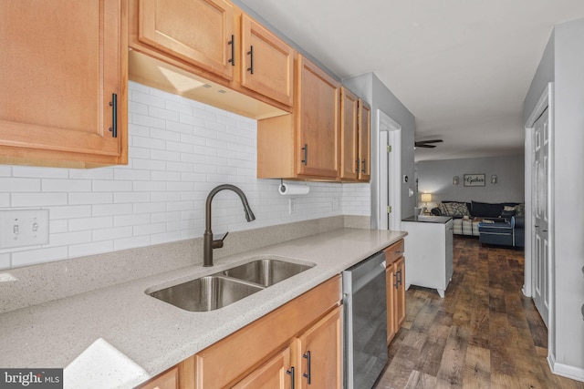 121 Westpoint Dr, Carlisle, PA 17013 - kitchen featuring dishwasher, dark wood-type flooring, tasteful backsplash, and light stone countertops