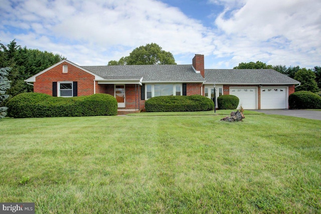 21024 Jefferson Blvd, Smithsburg, MD 21783 - ranch-style home featuring brick siding, a chimney, a garage, a front yard, and driveway