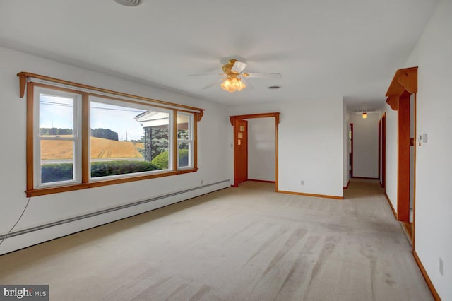 21024 Jefferson Blvd, Smithsburg, MD 21783 - empty room featuring a baseboard radiator, light colored carpet, and a ceiling fan