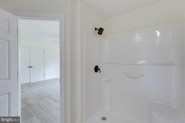 24750 Peterkins Rd, Georgetown, DE 19947 - bathroom featuring a shower and wood finished floors
