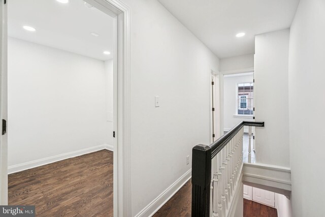 1935 S Hemberger St, Philadelphia, PA 19145 - hallway with an upstairs landing, wood finished floors, and recessed lighting