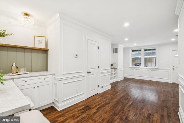 1935 S Hemberger St, Philadelphia, PA 19145 - entryway featuring a decorative wall, dark wood finished floors, recessed lighting, and ornamental molding