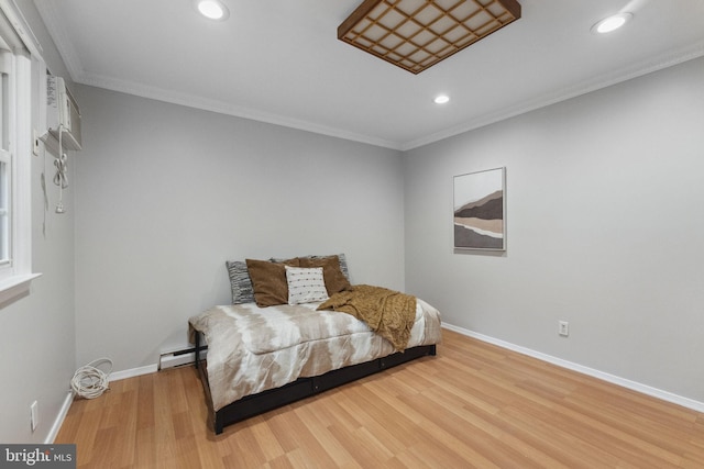 12 Stonelea Dr, Princeton Junction, NJ 08550 - bedroom featuring a baseboard radiator, wood finished floors, recessed lighting, and ornamental molding