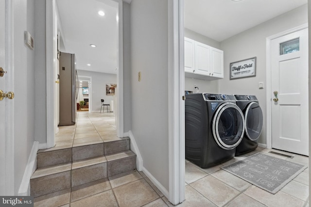 12 Stonelea Dr, Princeton Junction, NJ 08550 - washroom with washer and dryer, cabinet space, recessed lighting, and light tile patterned flooring