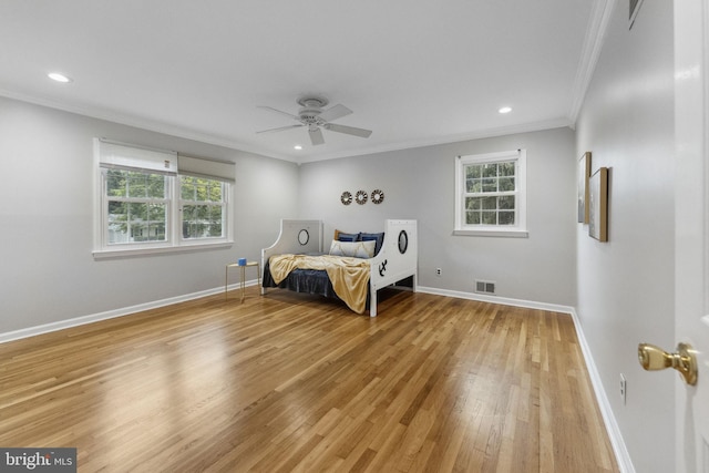 12 Stonelea Dr, Princeton Junction, NJ 08550 - bedroom featuring crown molding, multiple windows, light wood-type flooring, recessed lighting, and a ceiling fan