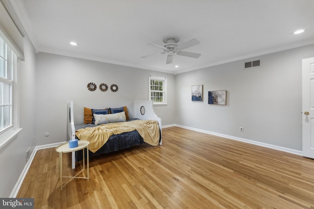 12 Stonelea Dr, Princeton Junction, NJ 08550 - bedroom featuring light wood-style floors, crown molding, recessed lighting, and a ceiling fan
