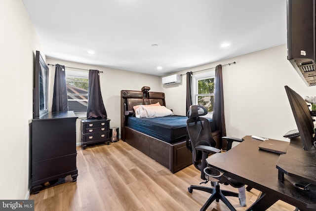 510 Sutherland Rd, Ewing, NJ 08618 - bedroom featuring a wall mounted AC, multiple windows, light wood-type flooring, an office area, and recessed lighting