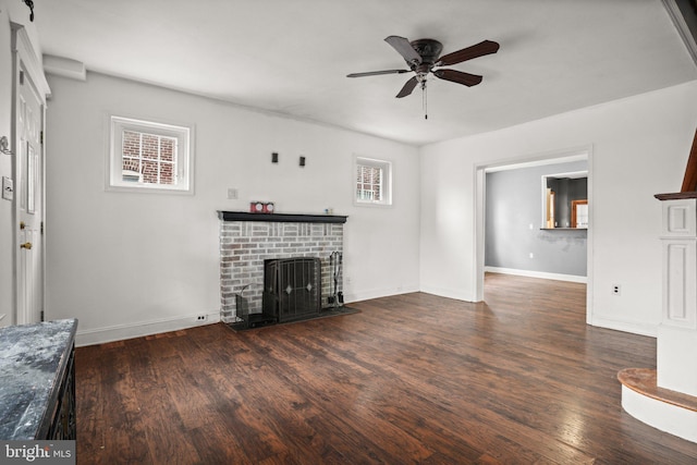 7019 Algard St, Philadelphia, PA 19135 - unfurnished living room with a fireplace, a ceiling fan, and wood finished floors
