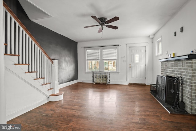 7019 Algard St, Philadelphia, PA 19135 - unfurnished living room with plenty of natural light, ceiling fan, radiator heating unit, and stairs