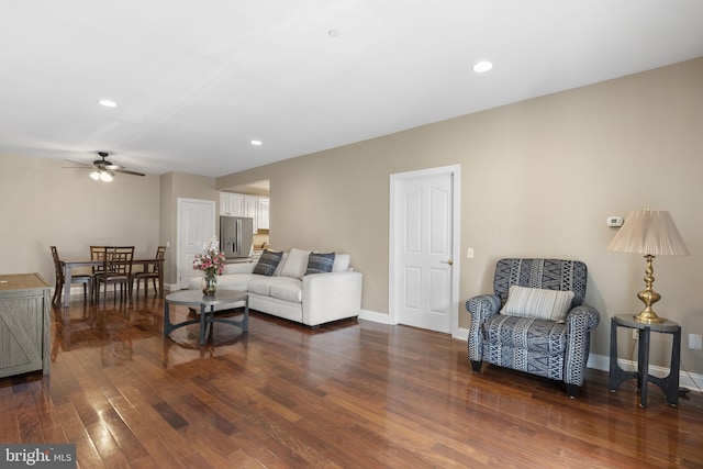 1324 W Chester Pike Unit 105, West Chester, PA 19382 - living room featuring ceiling fan, wood finished floors, and recessed lighting