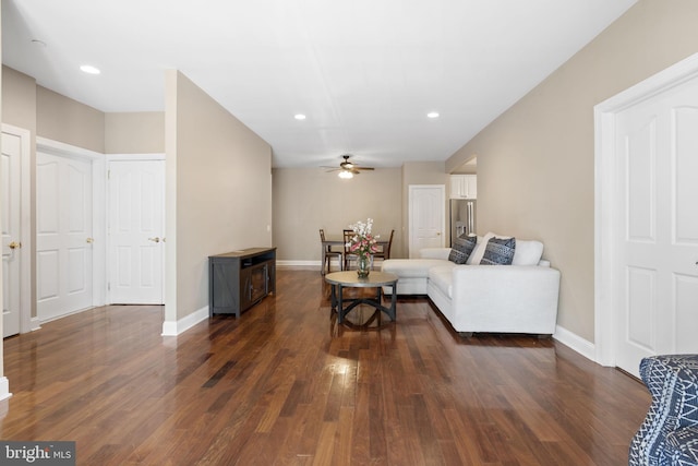 1324 W Chester Pike Unit 105, West Chester, PA 19382 - living area with ceiling fan, dark wood-type flooring, and recessed lighting