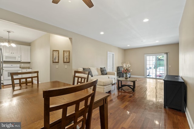 1324 W Chester Pike Unit 105, West Chester, PA 19382 - dining room with dark wood-style flooring, recessed lighting, and ceiling fan