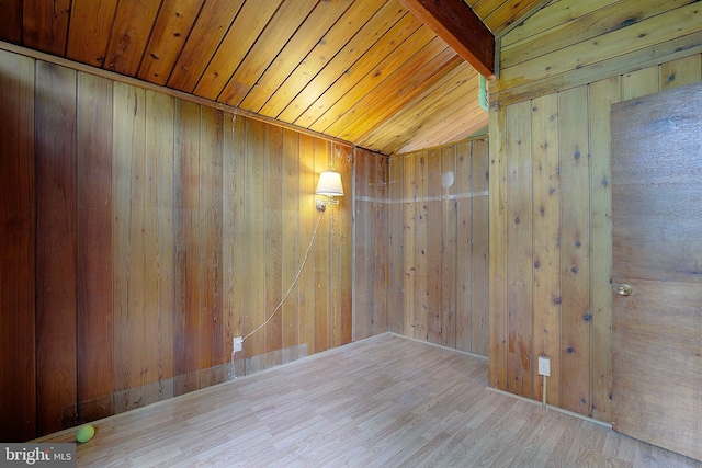 638 Los Alamos Ln, Lusby, MD 20657 - unfurnished room featuring a wooden ceiling with exposed beams, wood walls, and wood finished floors