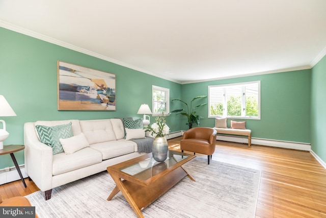 559 Maple Ave, Doylestown, PA 18901 - living area with baseboard heating, ornamental molding, and wood finished floors
