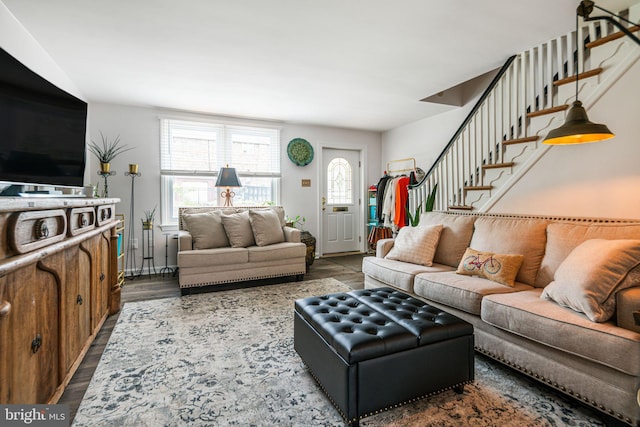 4130 Merrick St, Philadelphia, PA 19128 - living room featuring plenty of natural light, stairs, and wood finished floors