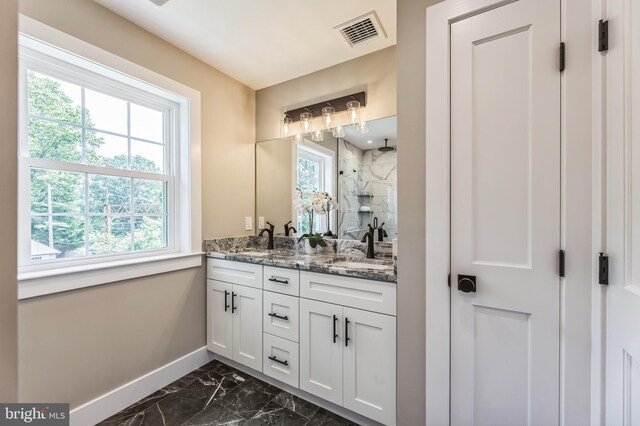 45 Orchard Ln, Berwyn, PA 19312 - full bathroom with marble finish floors, plenty of natural light, and double vanity
