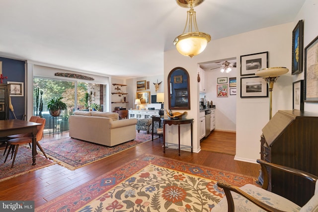 1610 The Fairway Unit 404-W, Jenkintown, PA 19046 - living room featuring dark wood-style flooring and a ceiling fan