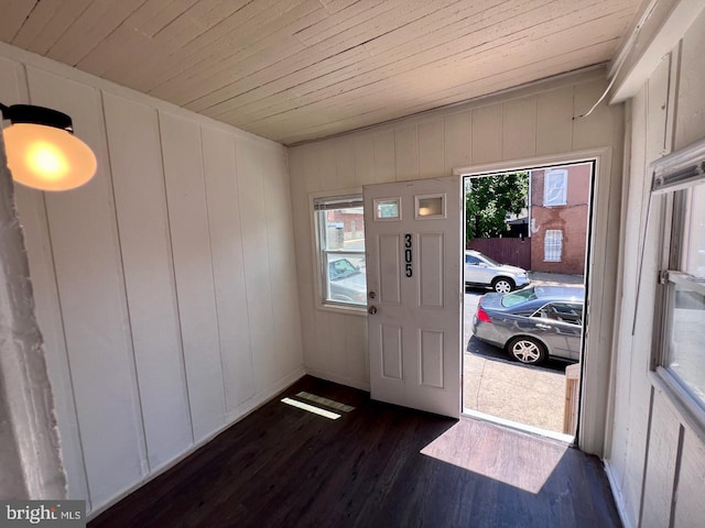 305 Delamore Pl, Wilmington, DE 19805 - entryway with wooden ceiling, wood finished floors, and a decorative wall