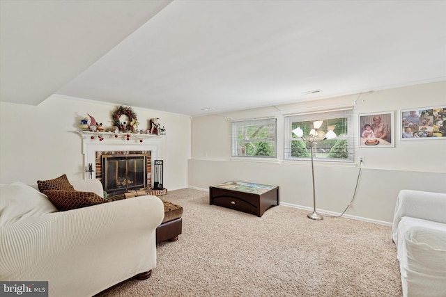 709 Parmentier Rd, Warminster, PA 18974 - carpeted living room featuring a fireplace and baseboards