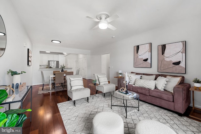 625 Quarry View Ct Unit 208, Reisterstown, MD 21136 - living area featuring wood-type flooring, a ceiling fan, and recessed lighting