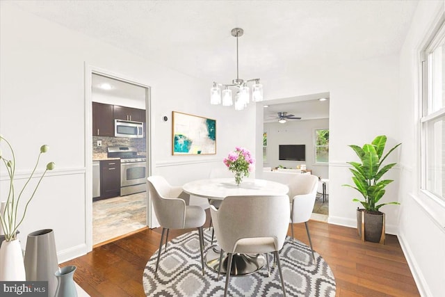 5901 Euclid, Cheverly, MD 20785 - dining room with a chandelier, dark wood-type flooring, and ceiling fan