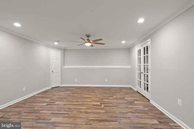13619 Flintwood Pl, Herndon, VA 20171 - unfurnished room featuring recessed lighting, a ceiling fan, crown molding, wood finished floors, and french doors
