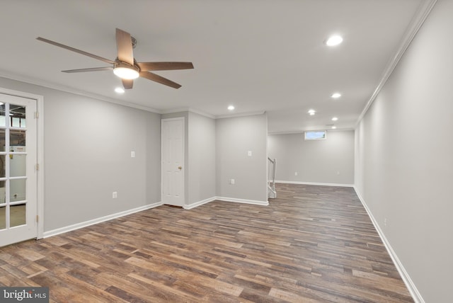 13619 Flintwood Pl, Herndon, VA 20171 - unfurnished room featuring recessed lighting, crown molding, wood finished floors, and a ceiling fan
