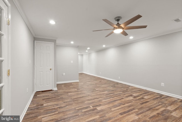 13619 Flintwood Pl, Herndon, VA 20171 - below grade area featuring a ceiling fan, crown molding, recessed lighting, and wood finished floors